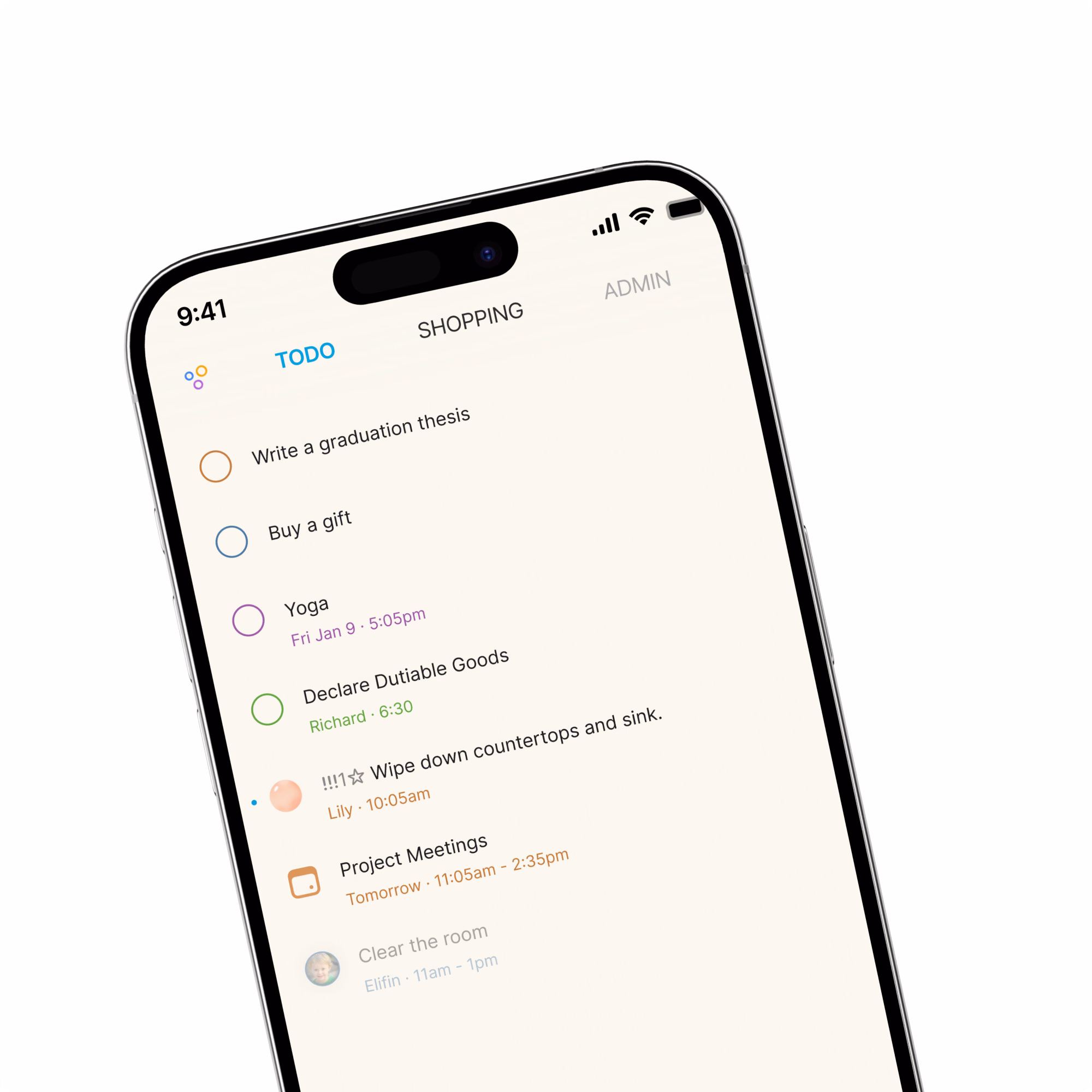 Odic family organizer showing a to-do list on a phone